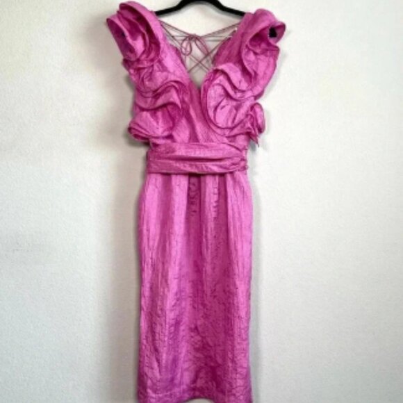 Vintage BB Collections Dress Pink Ruffle Avant Garde Belted Size 8 80’s - Picture 1 of 6